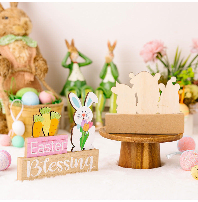 Natürliche Osterdeko: Holz-Hase mit Blumenmotiv