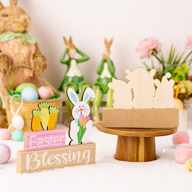 Natürliche Osterdeko: Holz-Hase mit Blumenmotiv